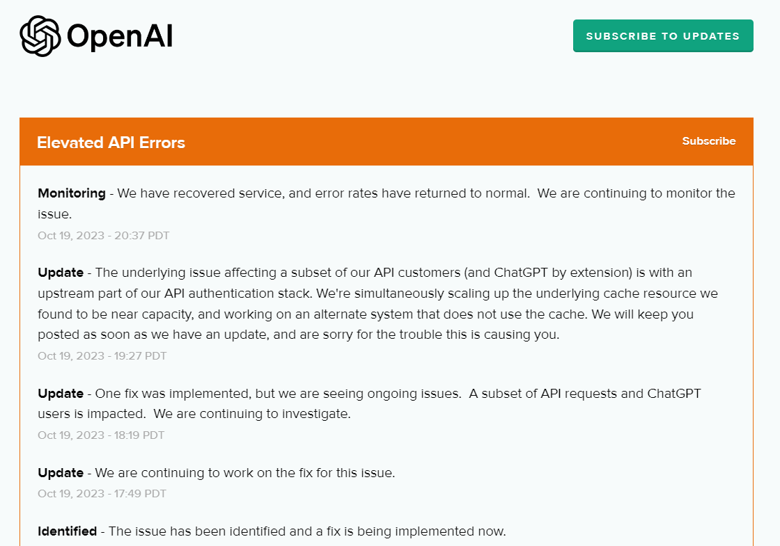 OpenAI API 出现严重故障致无法使用,目前已修复服务