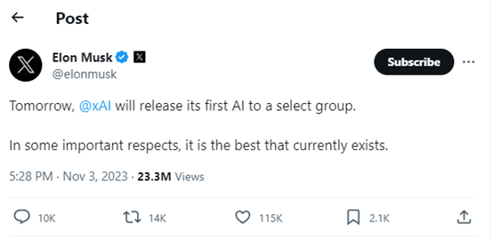 马斯克的xAI,将向特定用户发布第一款AI产品