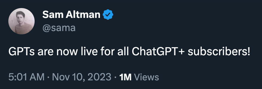 太疯狂,GPTs上线:奥特曼表演手搓马斯克大模型,还有人已搞出第三方市场(附教程)