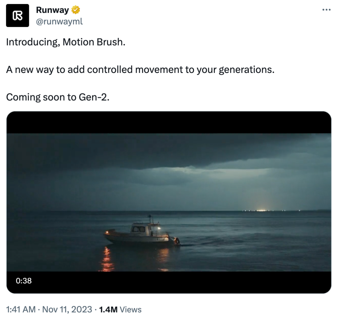 Runway新功能「运动笔刷」再次惊艳AI圈:随手一涂,图片就动起来了