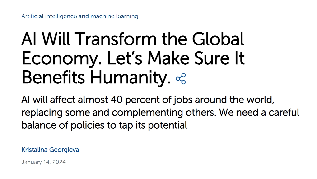 IMF：人工智能将影响全球40%就业，发达国家最受冲击