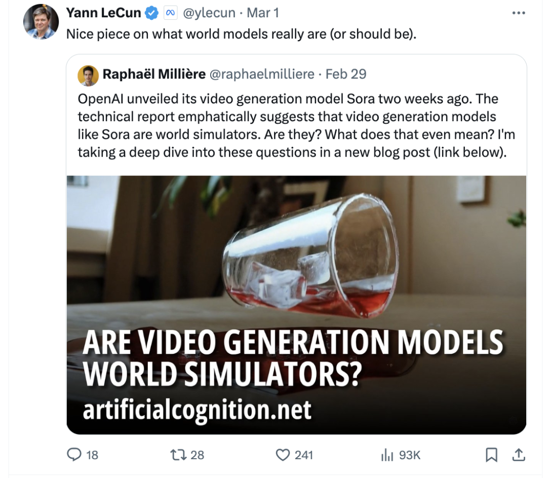 哲学家万字解析Sora本质，杨立昆点赞转发，AI视频离世界模拟器还有多远？