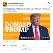 力挺加密货币!特朗普将出席2024年比特币大会 力挺加密货币!特朗普将出席2024年比特币大会