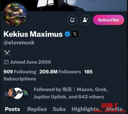 Kekius Maximus相关迷因币于马斯克还原推特后暴跌超过50%