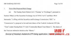 纳斯达克股票交易所向美国证券交易委员会申请上市Avalanche ETF 纳斯达克股票交易所向美国证券交易委员会申请上市Avalanche ETF