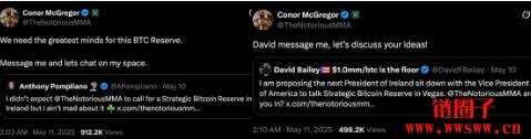 前UFC冠军Conor McGregor参选爱尔兰总统，还呼吁比特币战略储备